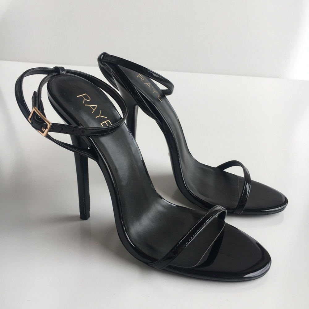 NEW RAYE Ankle Strap Black Patent Bali Heel Sandal